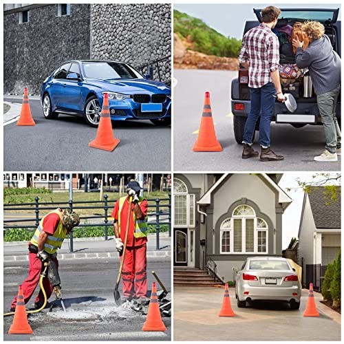 4 Pack 18″ Collapsible Traffic Cones with LED Lights – Reflective Safety Road Co