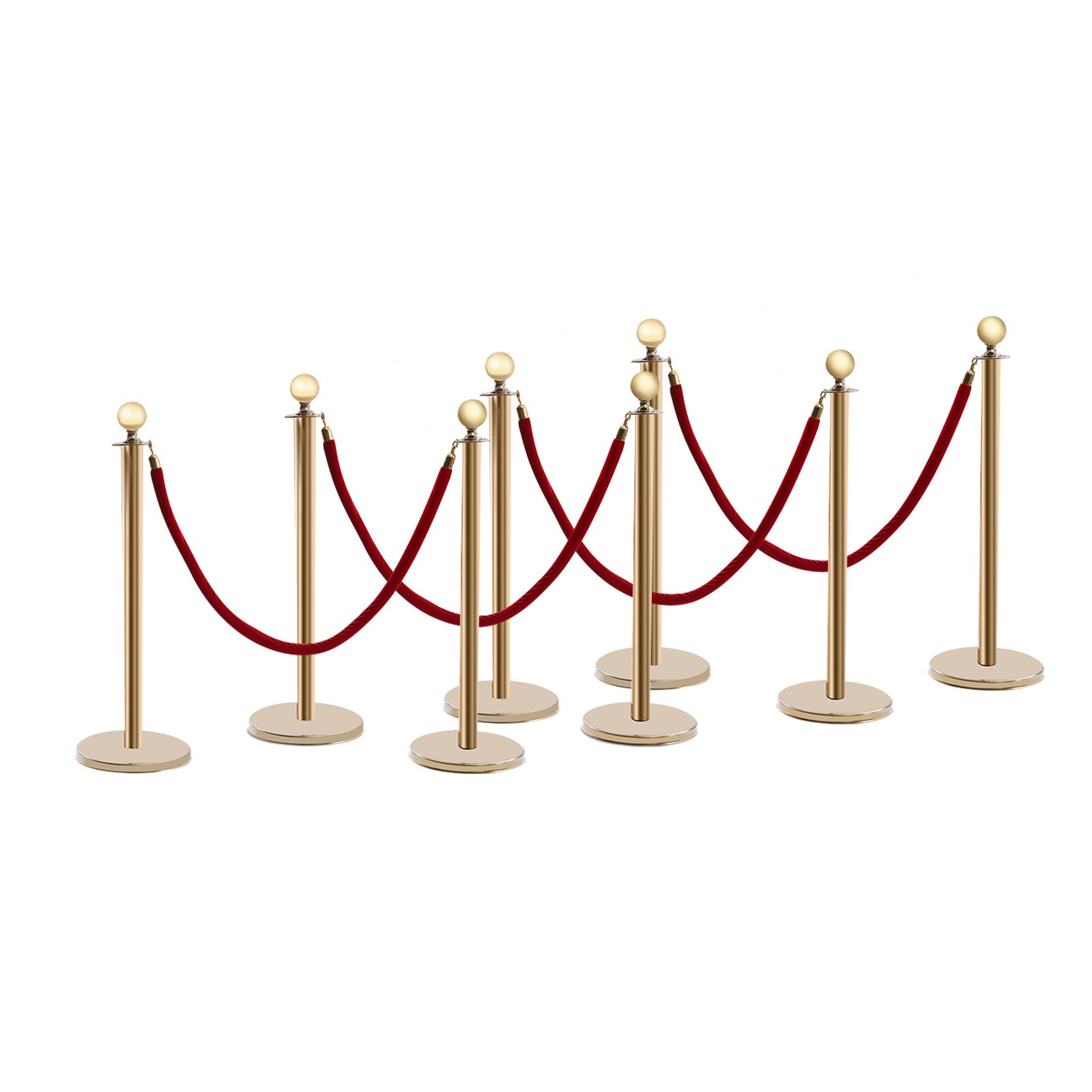 8 PCS Crowd Control Stanchion Gold Posts Set with Red Velvet Rope Queue Barrier!