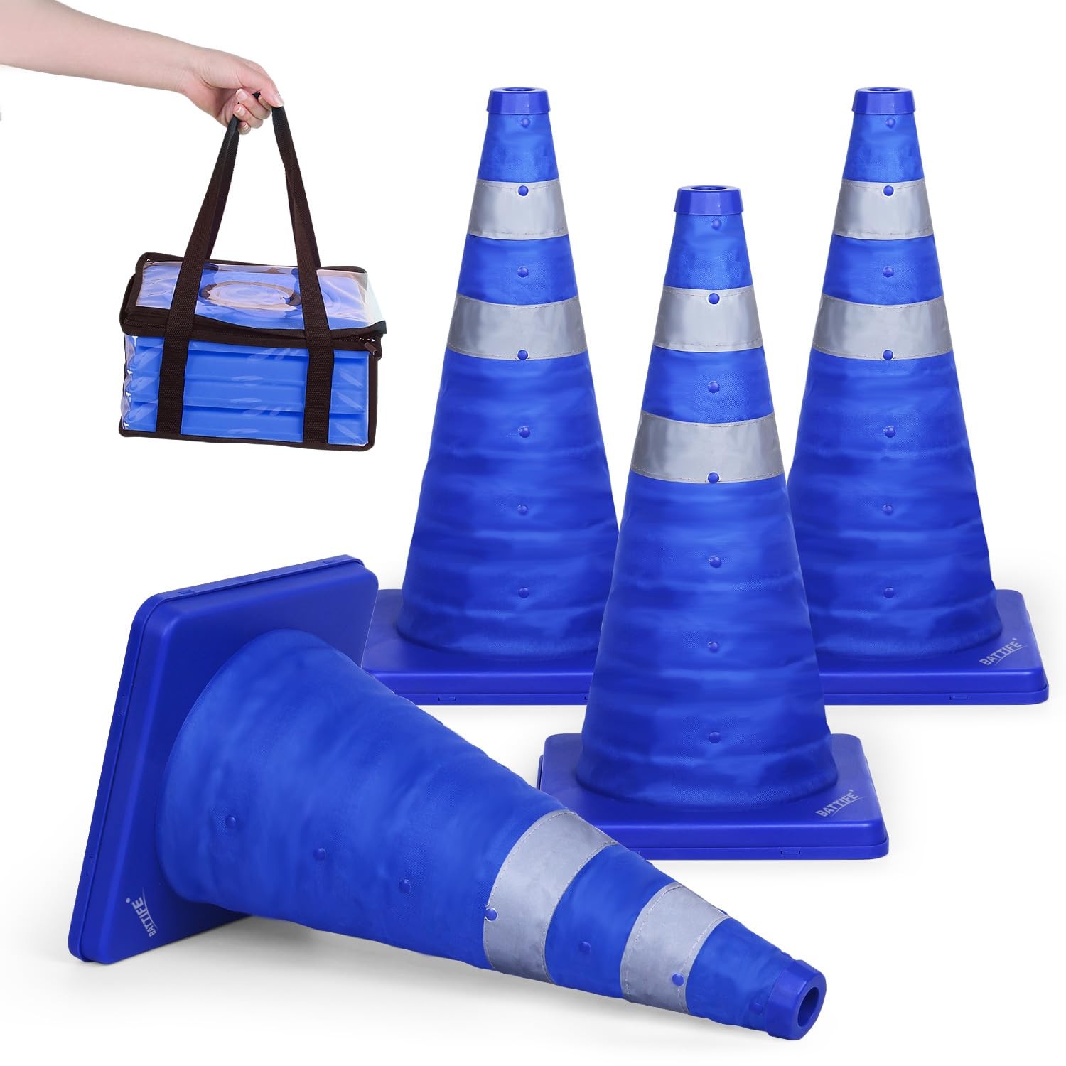 [4 Pack] 18 Inch Collapsible Traffic Cones, Safety Cones, Pop-up Cones with R…