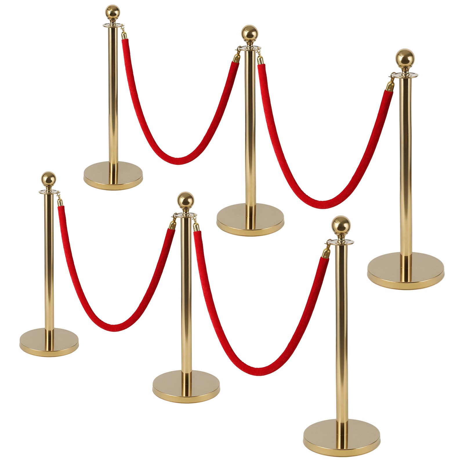 8Pcs Stanchion Post Queue Barrier Crowd Control Sand Base Gold with Velvet Ropes