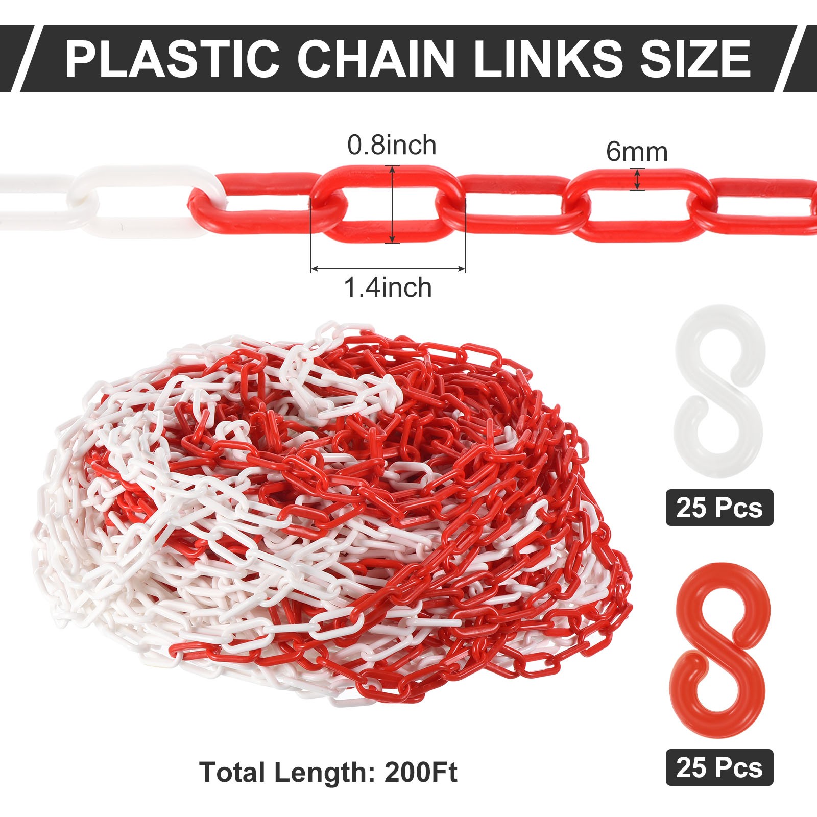 Plastic Chain Links, 197 Foot Safety Chains, Red and White Plastic Chains