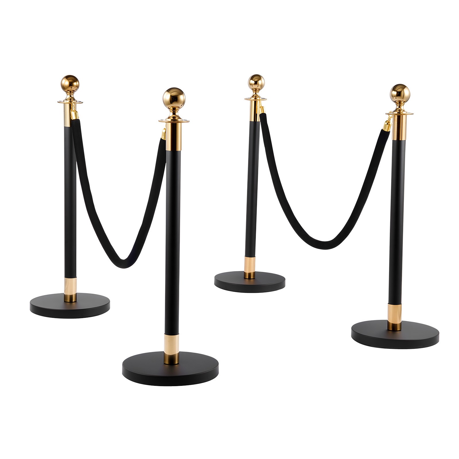 Uimoso 8-Piece Stanchion Post Crowd Control Set 6 Black Velvet Ropes Hollow Base