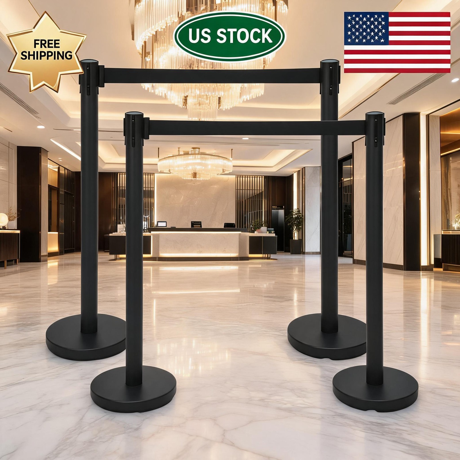 4 Pack Control Stanchions Set, Premium Stanchions with 6.6 ft Retractable Crowd
