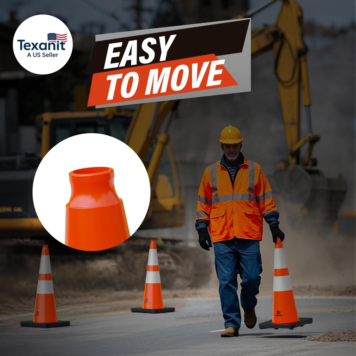 8 Pack 28 Inch 5.5 Lb Traffic Cones with Heavy Black Base, Orange Safety Cone wi