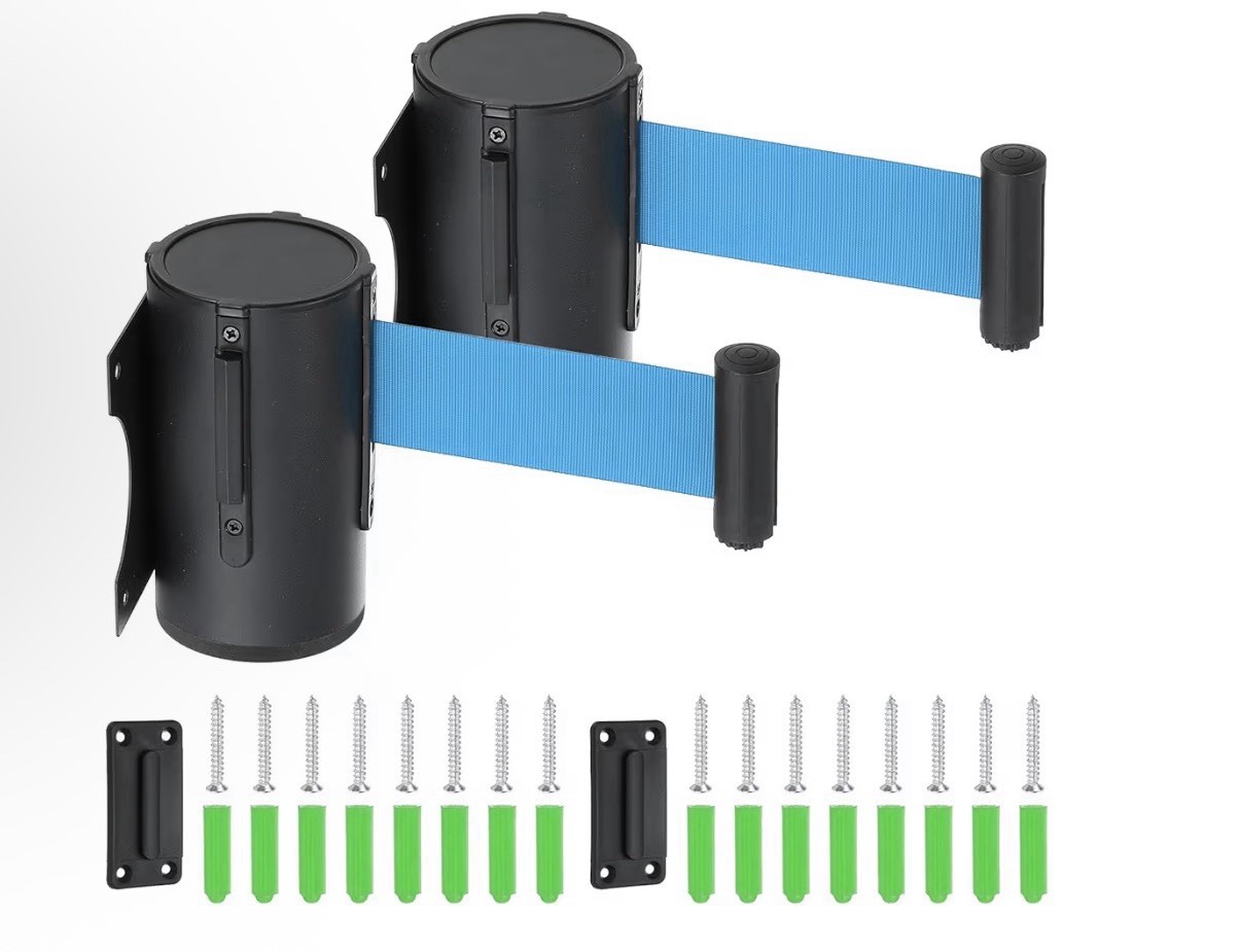 New Fixed Wall Mount Retractable Belt Barrier Pack of 2