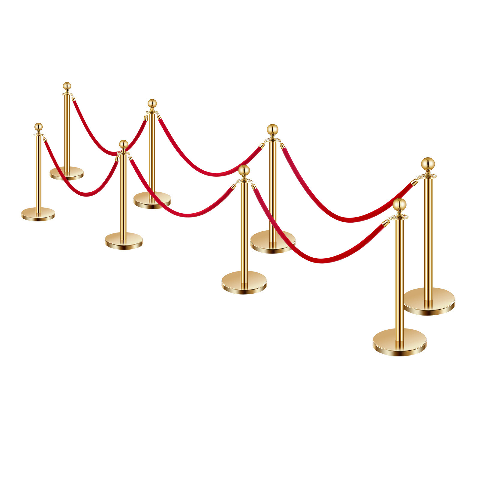 8 Pcs Gold Stanchion Post 6 Red Velvet Ropes Sand Injection Hollow Base