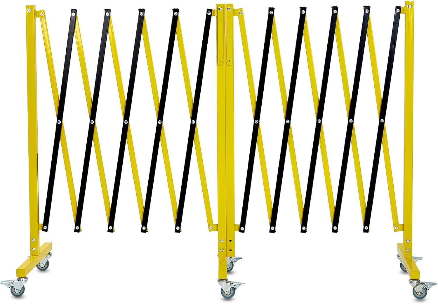 19.8×3.4ft Expandable Metal Barricade Safety Traffic Barrier W/ Casters Yellow