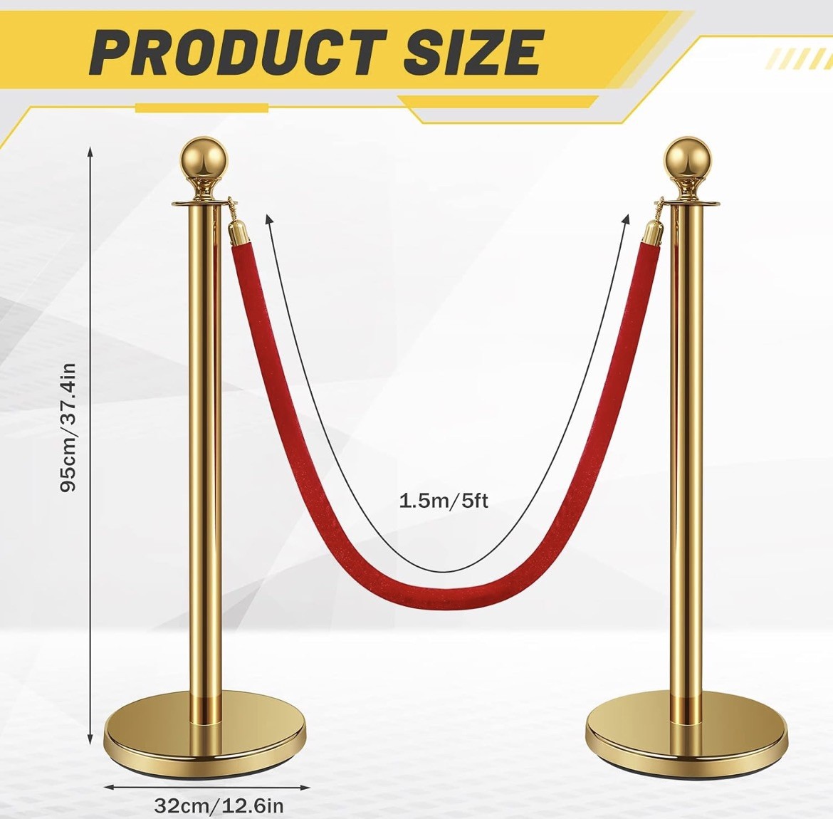 Ferraycle 4pc Stainless Stanchion 5ft Velvet Rope Pole Crowd Control Barrier