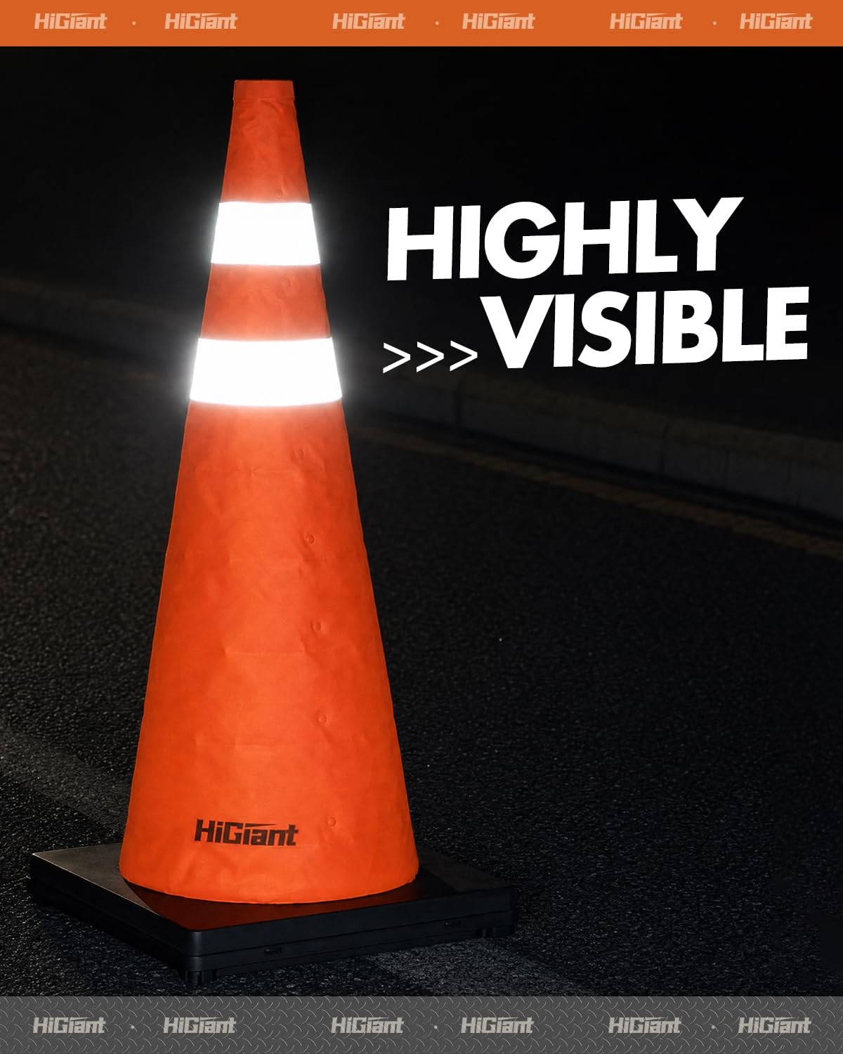 HiGiant [4 Pack] 28 Inch Orange Collapsible Cones with Black Base, Traffic Co…