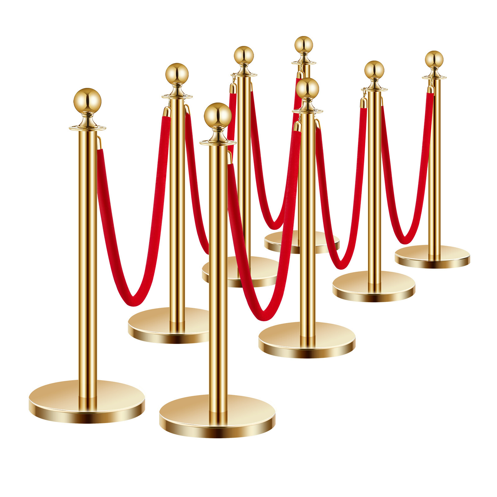 8 Pcs Gold Stanchion Post 6 Red Velvet Ropes Sand Injection Hollow Base