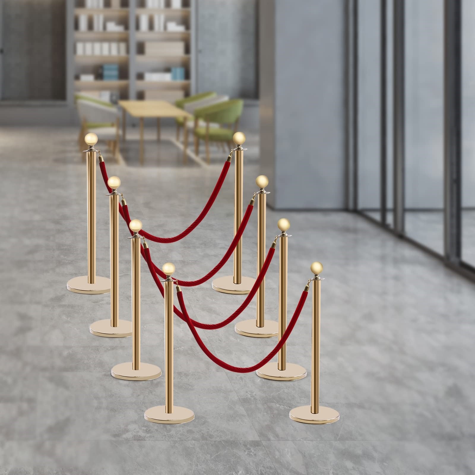 8PCS Stanchions, 100cm Barrier Post, Crowd Control Stanchion W/ Base & 4* Ropes