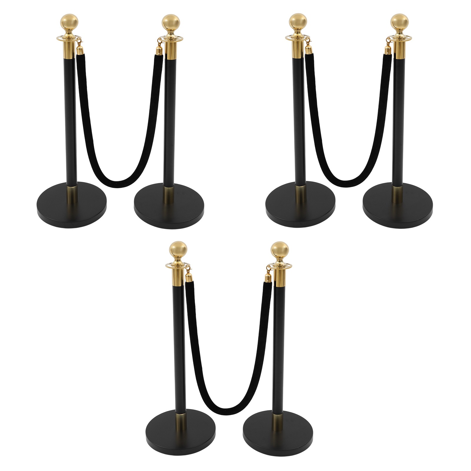 Heavy-Duty Stainless Steel Barrier Post Kit 6 Posts & 3 Ropes for Crowd Control