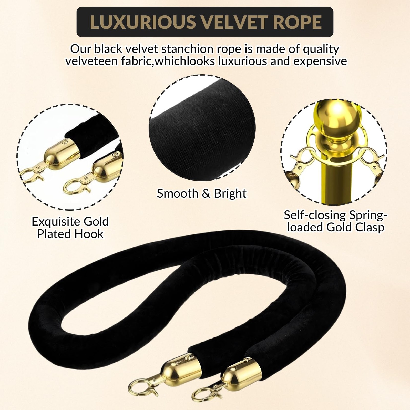 6 Pcs Velvet Stanchion Rope Decorations 5ft Crowd Control Ropes Safety Barrier