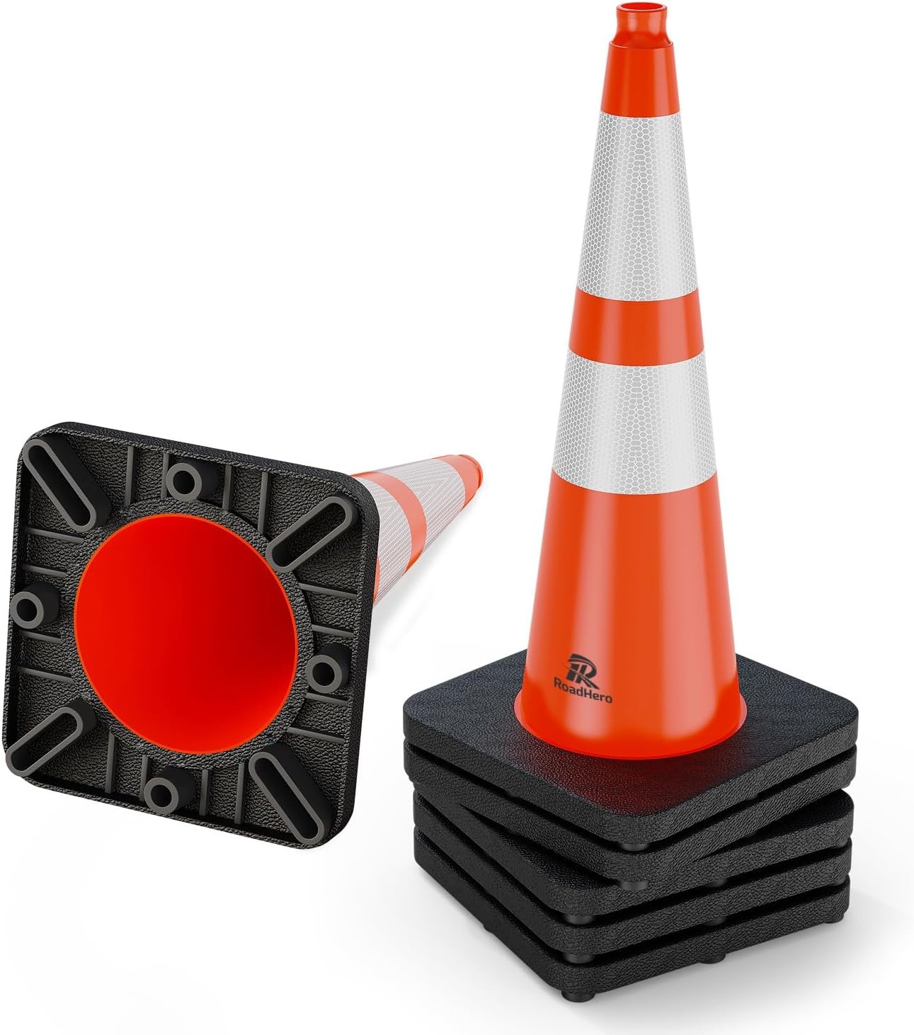 RoadHero 8 Pack 28in Traffic Safety Cones Weighted Base Lime Green Reflective