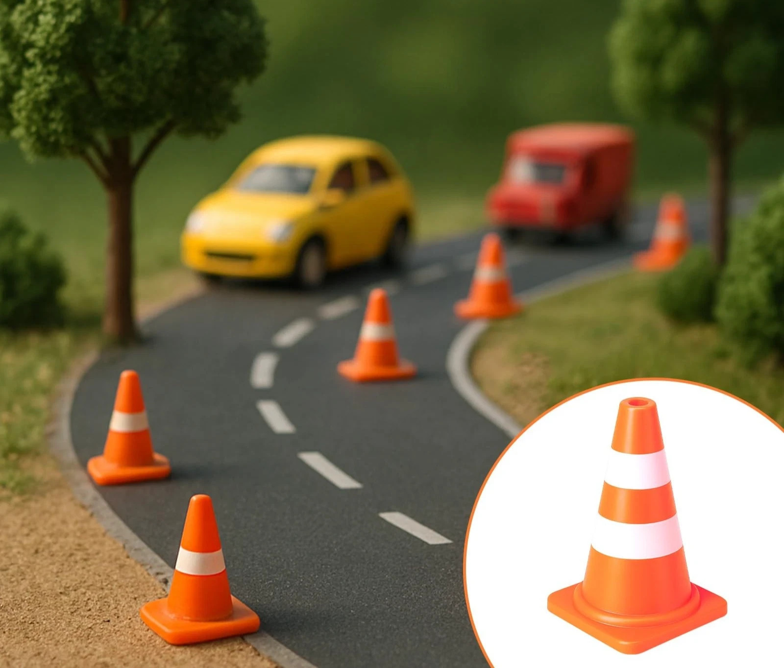 50 Pack Mini Traffic Cones 1″ ABS Plastic Orange Road Safety Sign Kids Micro Toy