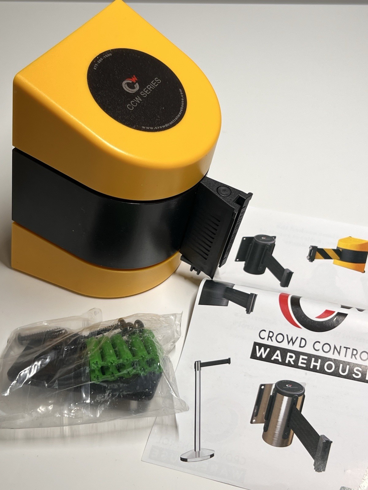 CCW Wall Mount Retractable Belt Barrier 15 Ft Black Yellow Stripe PWM200 New