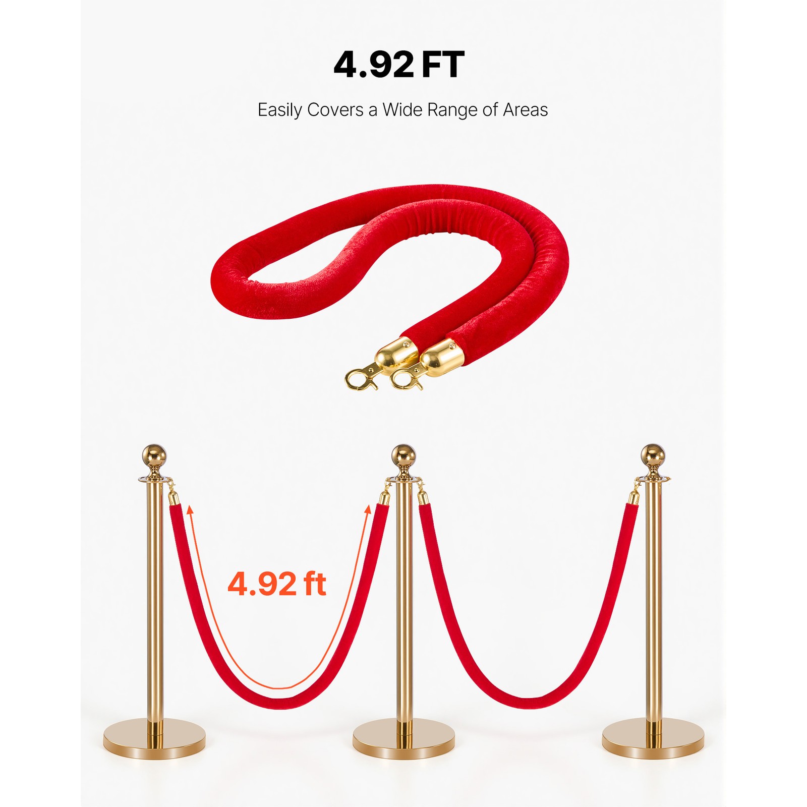 Uimoso 2 Pcs Red Velvet Barrier Stanchion Ropes 5 ft with Gold Connectors