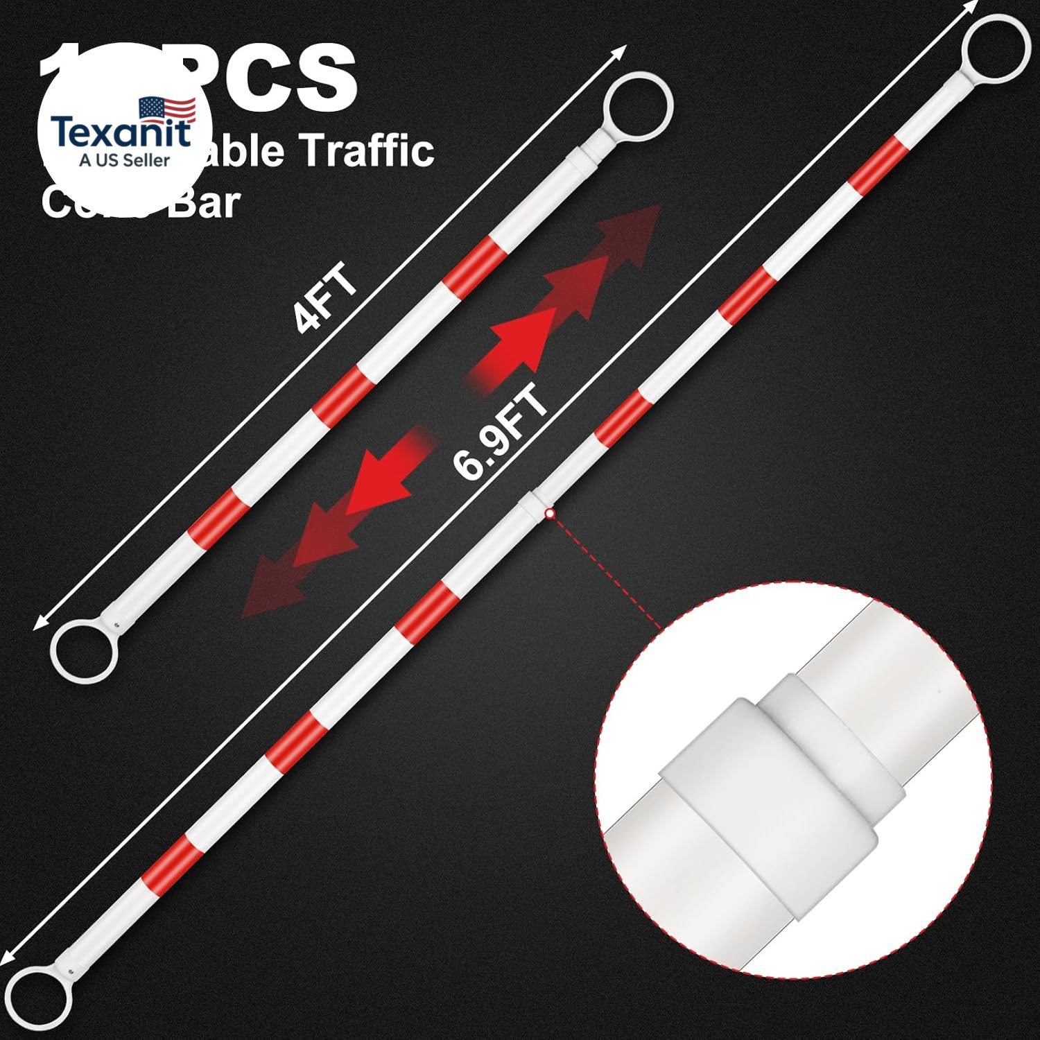 12 Pcs Retractable Traffic Cone Bar Length from 4 to 6.9 Ft Expandable Safety Co