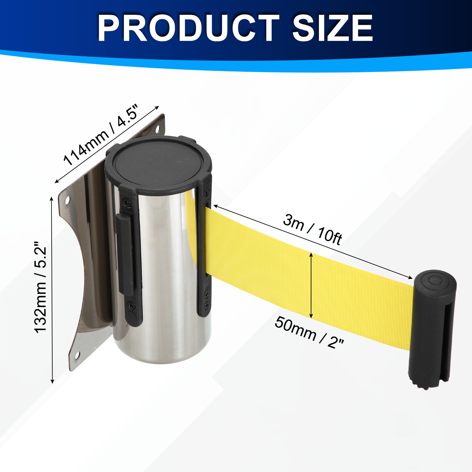 Fixed Wall Mount Retractable Belt Barrier (10 Feet, Yellow) (1 Pcs)