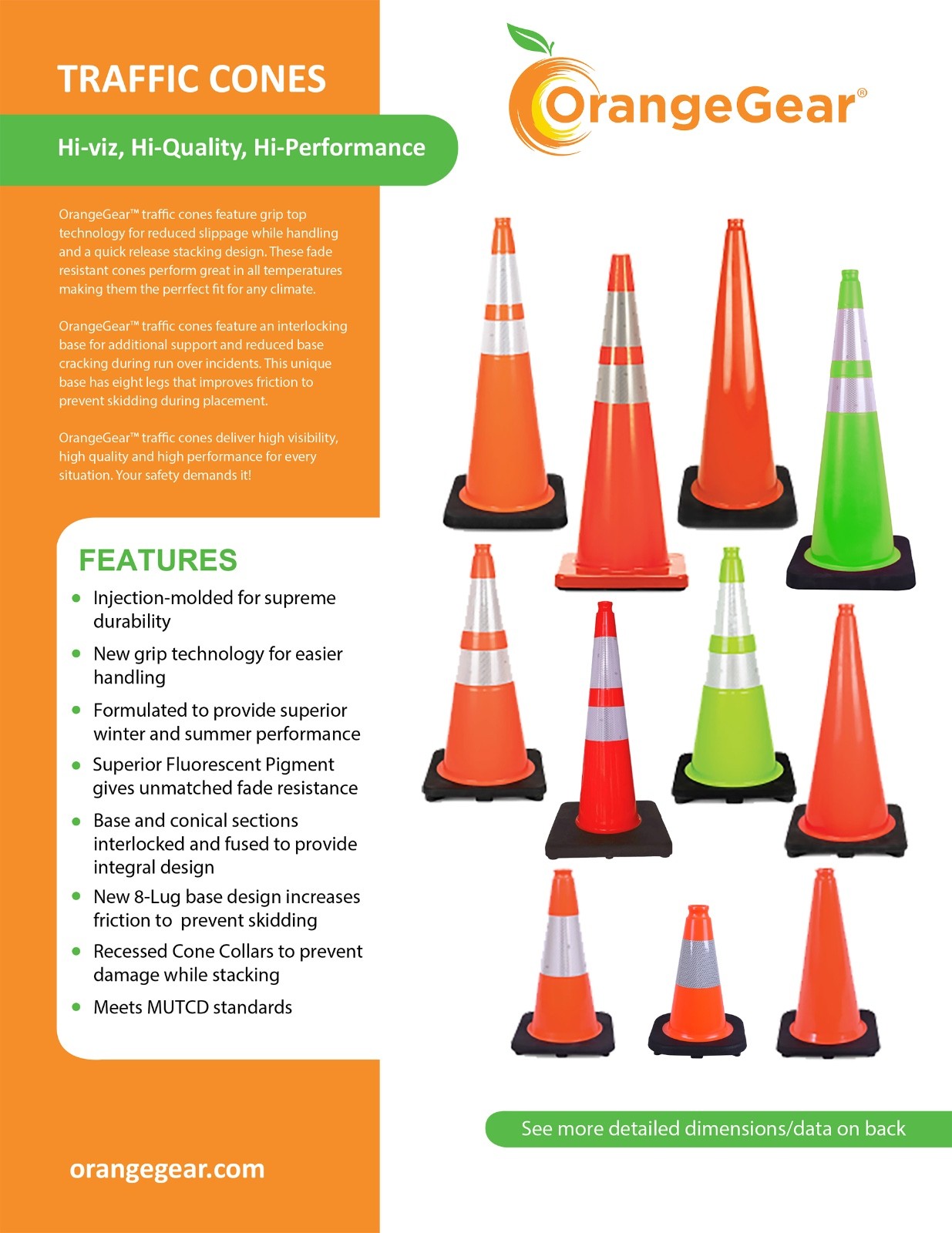 OrangeGear® 12″ 2 lb. Black Base Orange PVC Traffic Cone (10 Pack)
