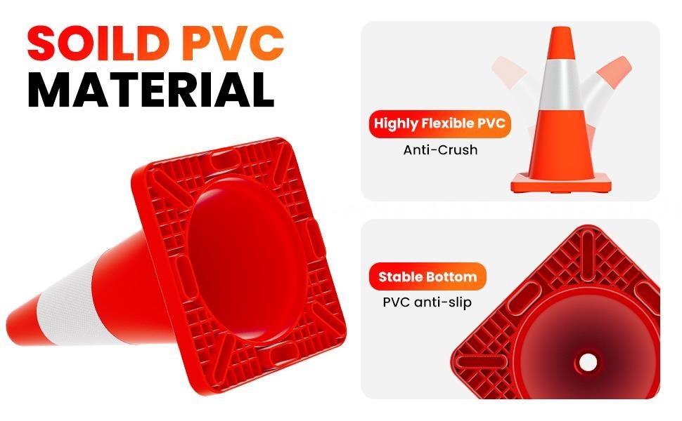 18″ 20Pcs Traffic Cones w/ Reflective Collars Hazard Construction Cones