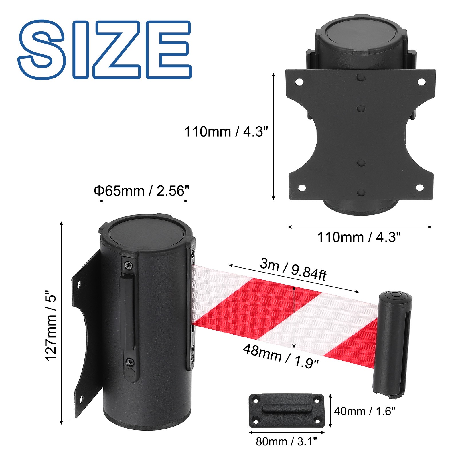 4 Pcs 9.84 ft Fixed Wall Mount Retractable Belt Barrier Black/Red/White