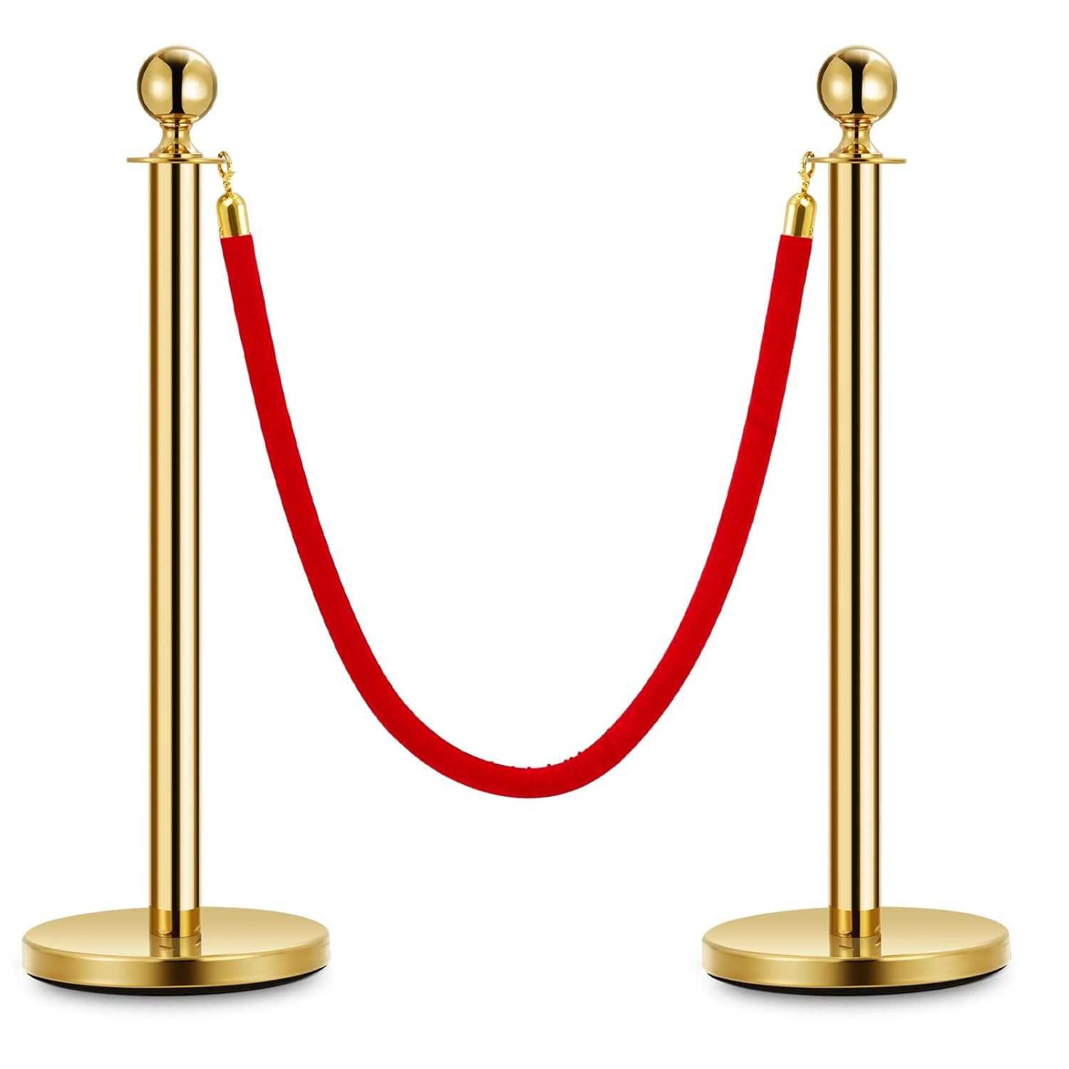 Stanchion Posts Queue Pole Gold w/ Velvet Rope Crowd Control Barrier For Parties