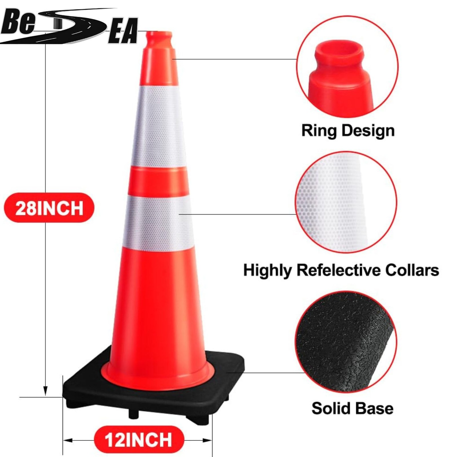 8 Cones Besea 28 Inch Orange Pvc Traffic Cones Black Base Construction Safety