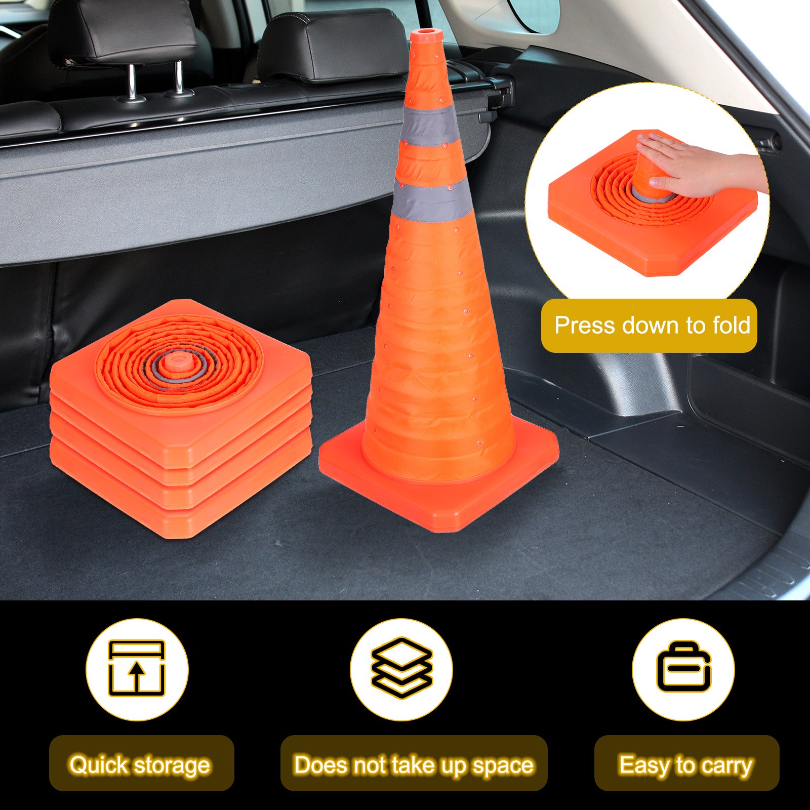 28″ 8 Pack Collapsible Traffic Cones, Safety Cones with Reflective Collar