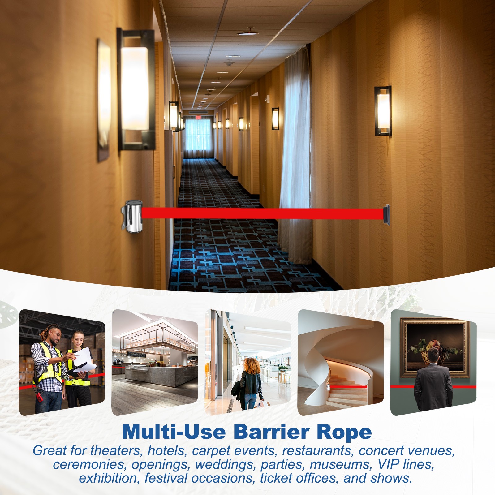 16.4 ft Fixed Wall Mount Retractable Belt Barrier Silver/Black