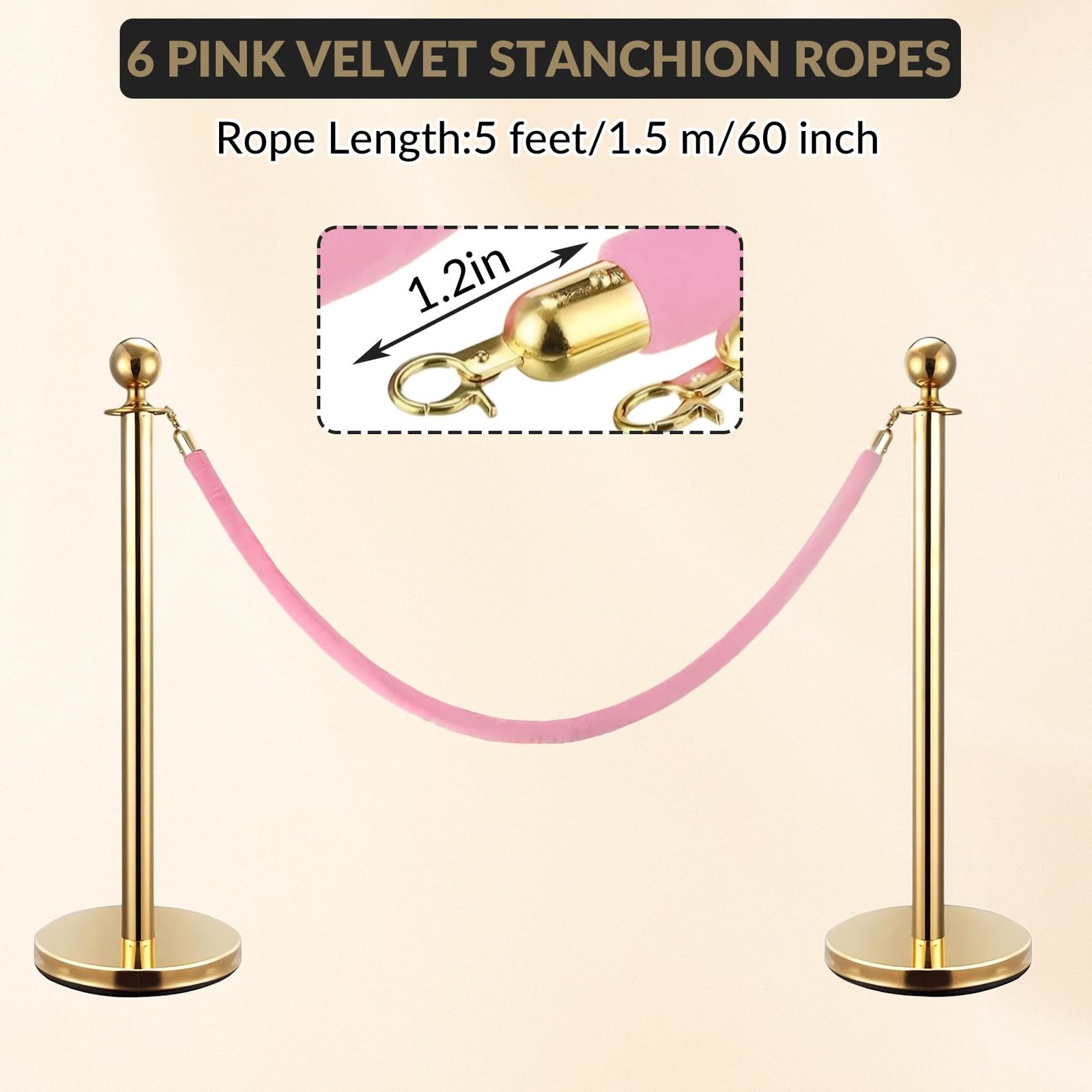 6 Pcs Velvet Stanchion Rope Decorations 5ft Crowd Control Ropes Safety Barrier