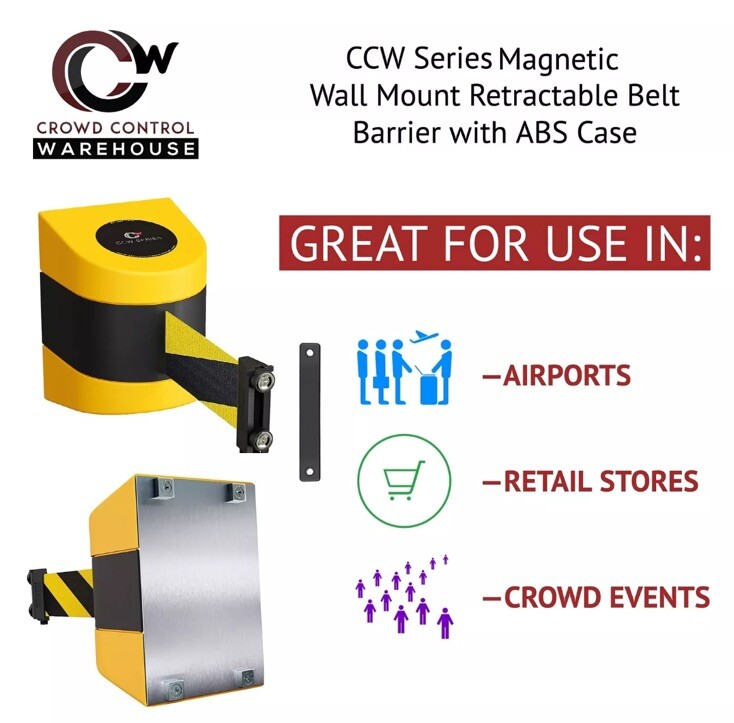 CCW Series WMB-230 Magnetic Wall Mount Retractable Belt Barrier (30 Foot Belt…