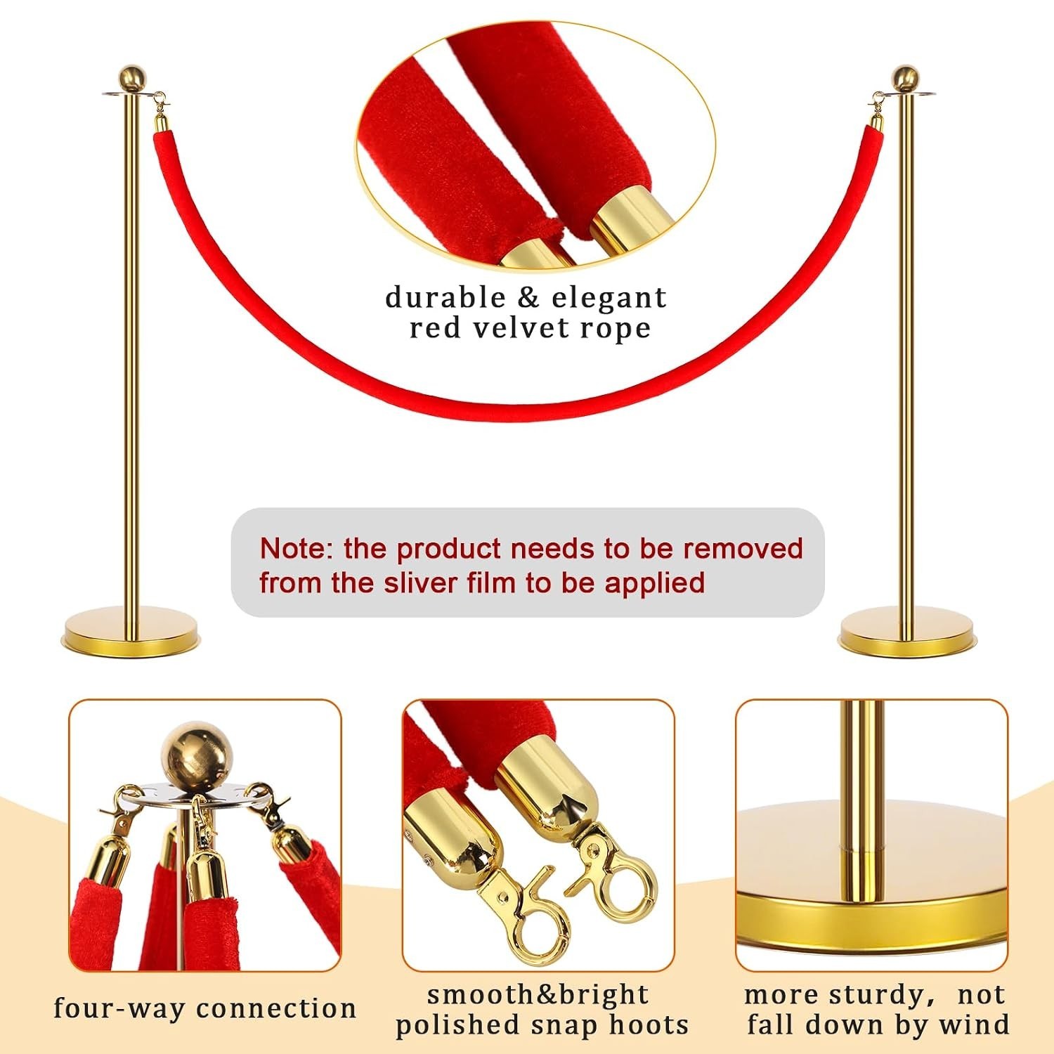 8 Post Red Carpet Party Stanchions 27.5″ SHORT Lightweight Posts Velvet Ropes