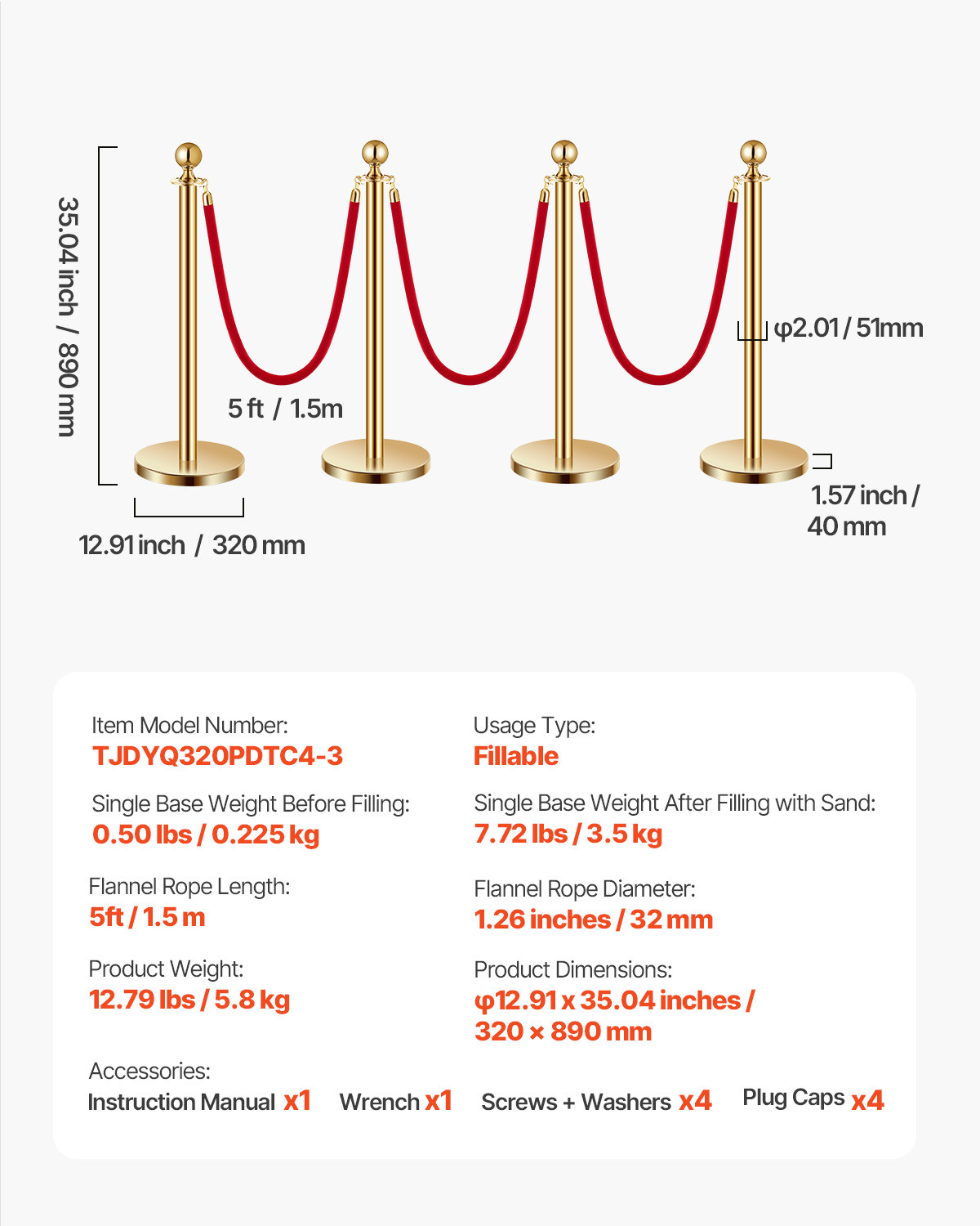 4-8 Pcs Gold Stanchion Post 2/3/4/6 Ropes/Belts Sand Injection Hollow Base