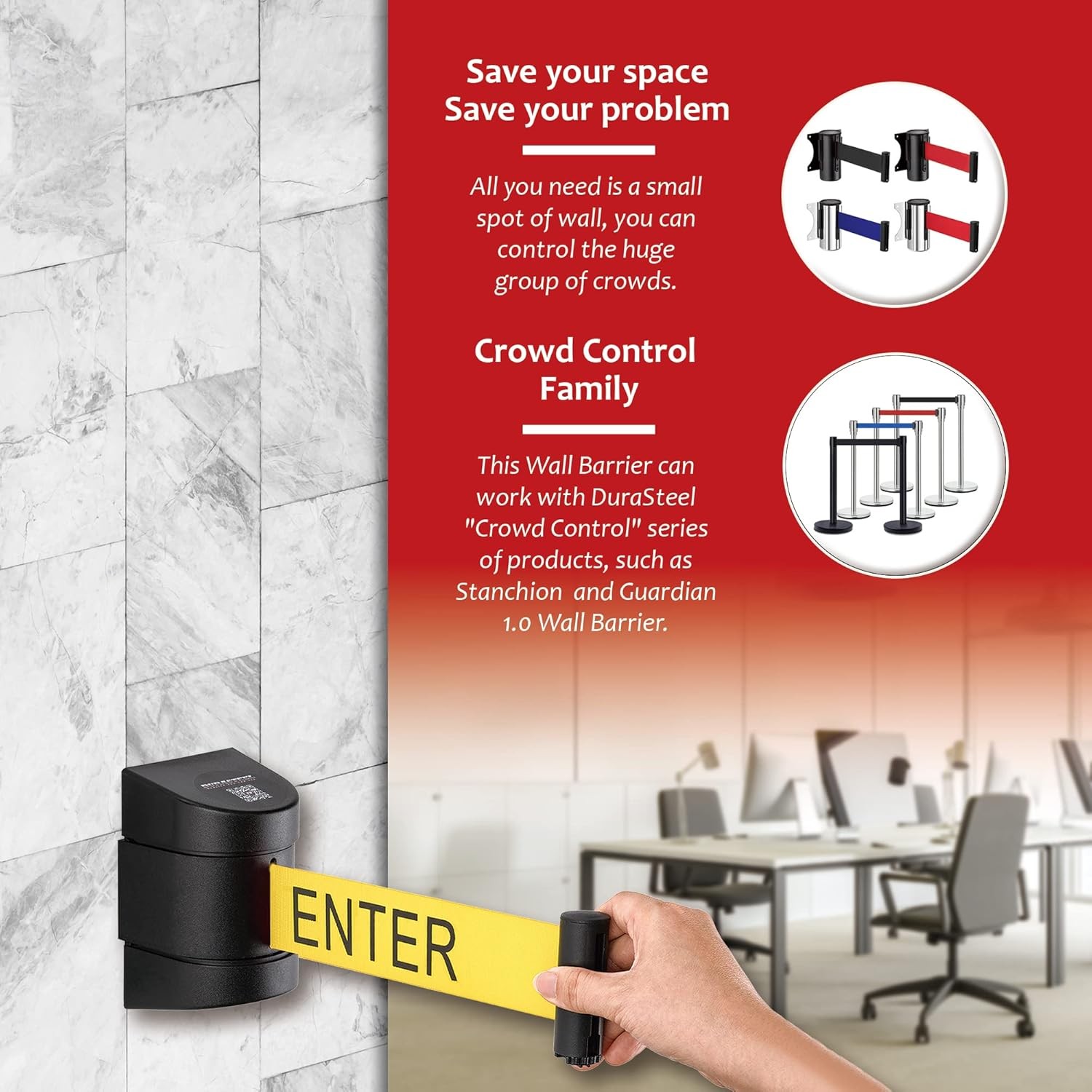 DuraSteel Wall Mount Crowd Control Retractable Belt Barrier – 6.5 Ft Yellow Do N