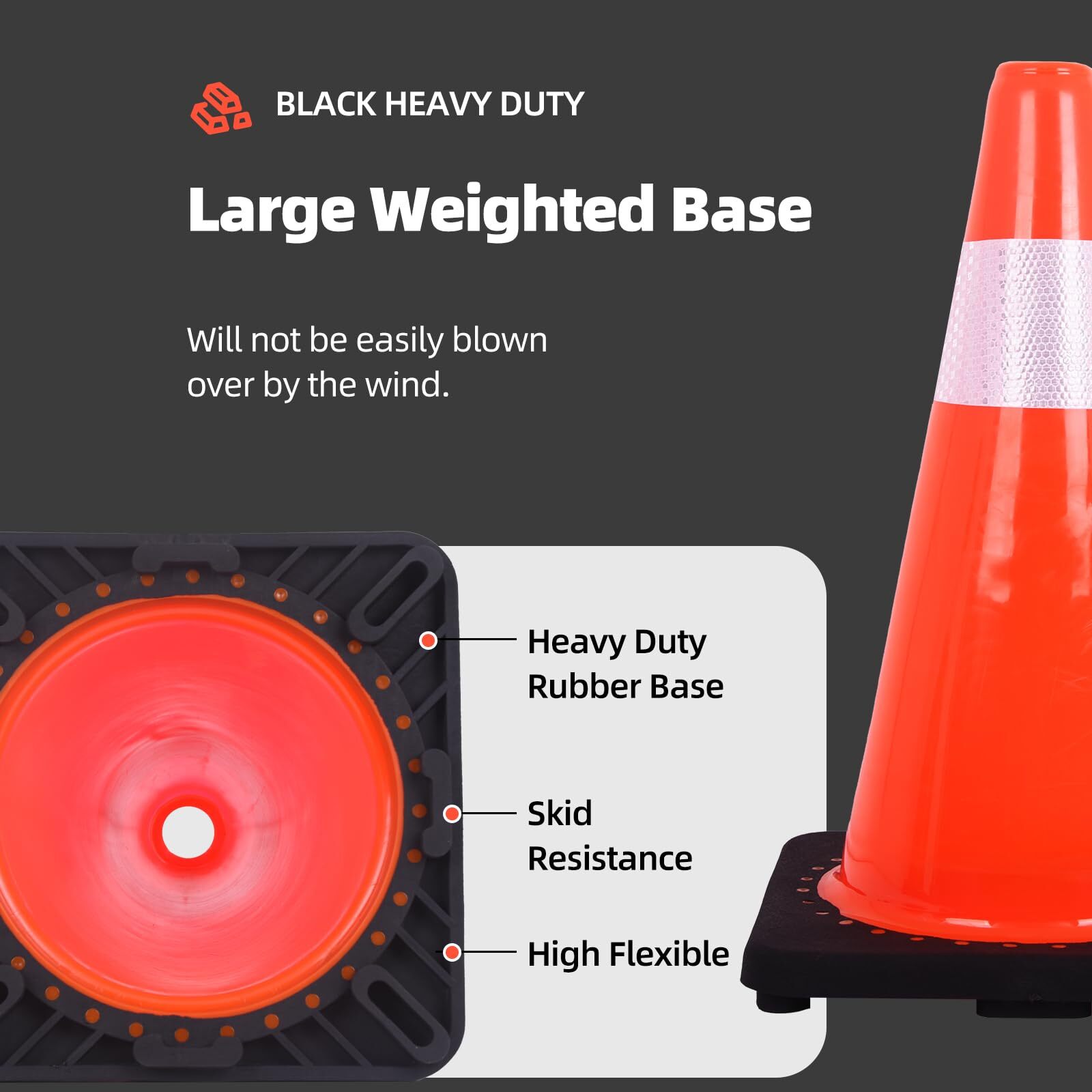 12PCS Traffic Safety Cones 18″ PVC Parking Cones for Roads Construction Warning
