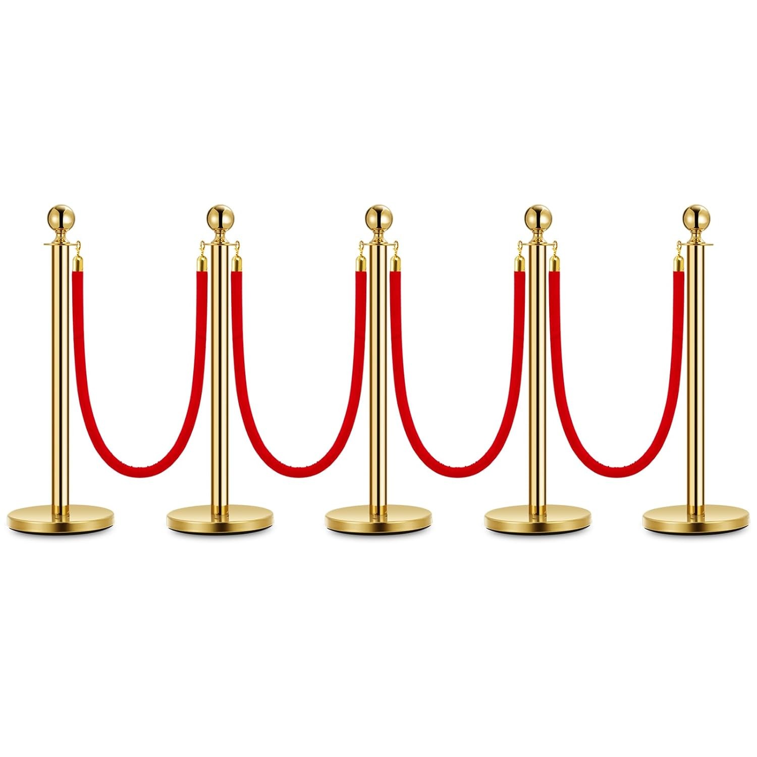 Stanchion Posts Queue Pole Gold w/ Velvet Rope Crowd Control Barrier For Parties