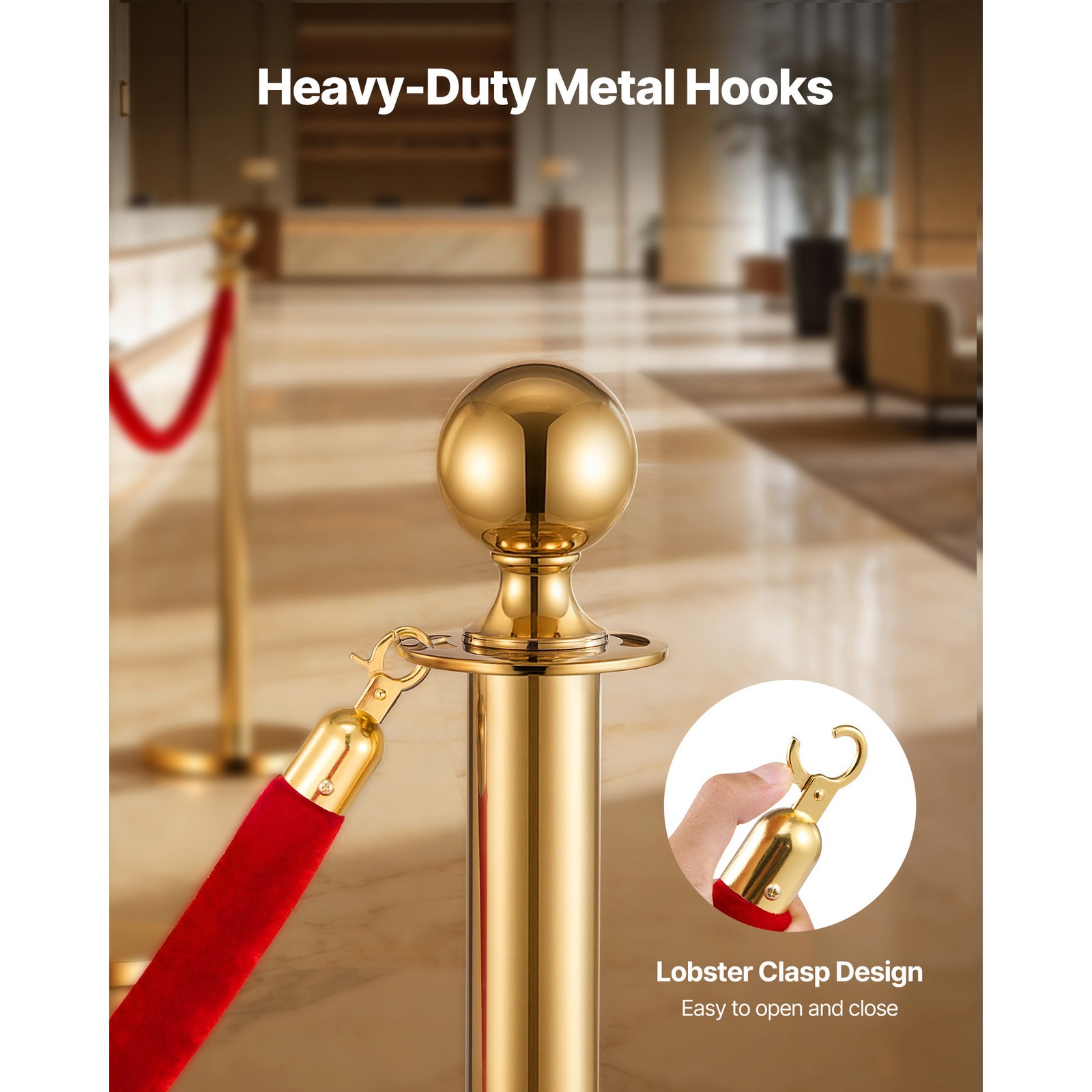 Uimoso 2 Pcs Red Velvet Barrier Stanchion Ropes 5 ft with Gold Connectors