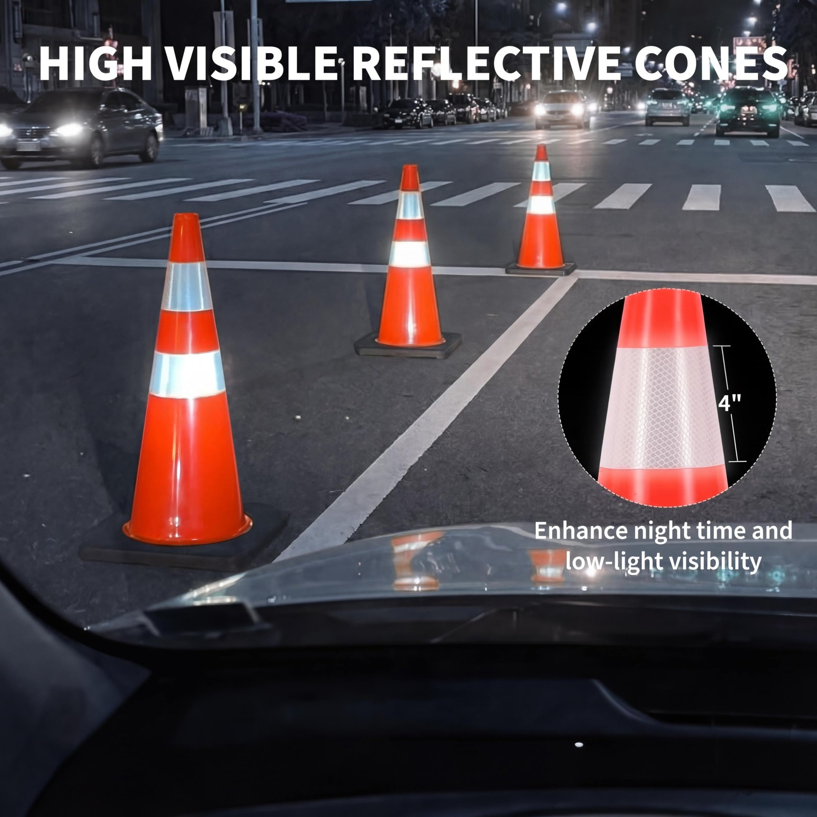 Orange PVC High-Performance Traffic Cone, Traffic Safety Cone 28inch 6Pack