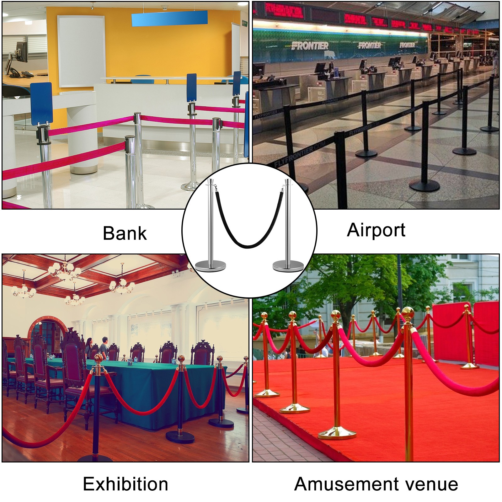 Crowd Control Stanchion Stanchion Set 2 Pieces Set with Black Velvet Rope