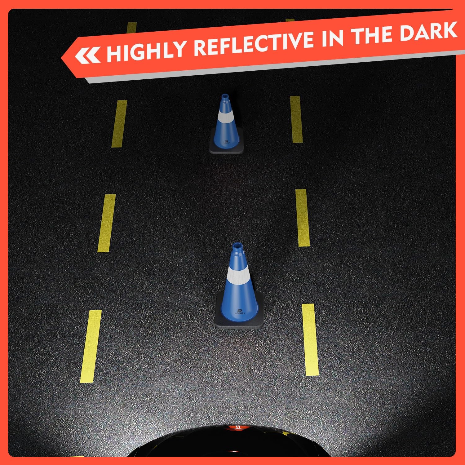 RoadHero 4 Pack Traffic Safety Cones 18 Inch with Black Weighted Base, Plasti…