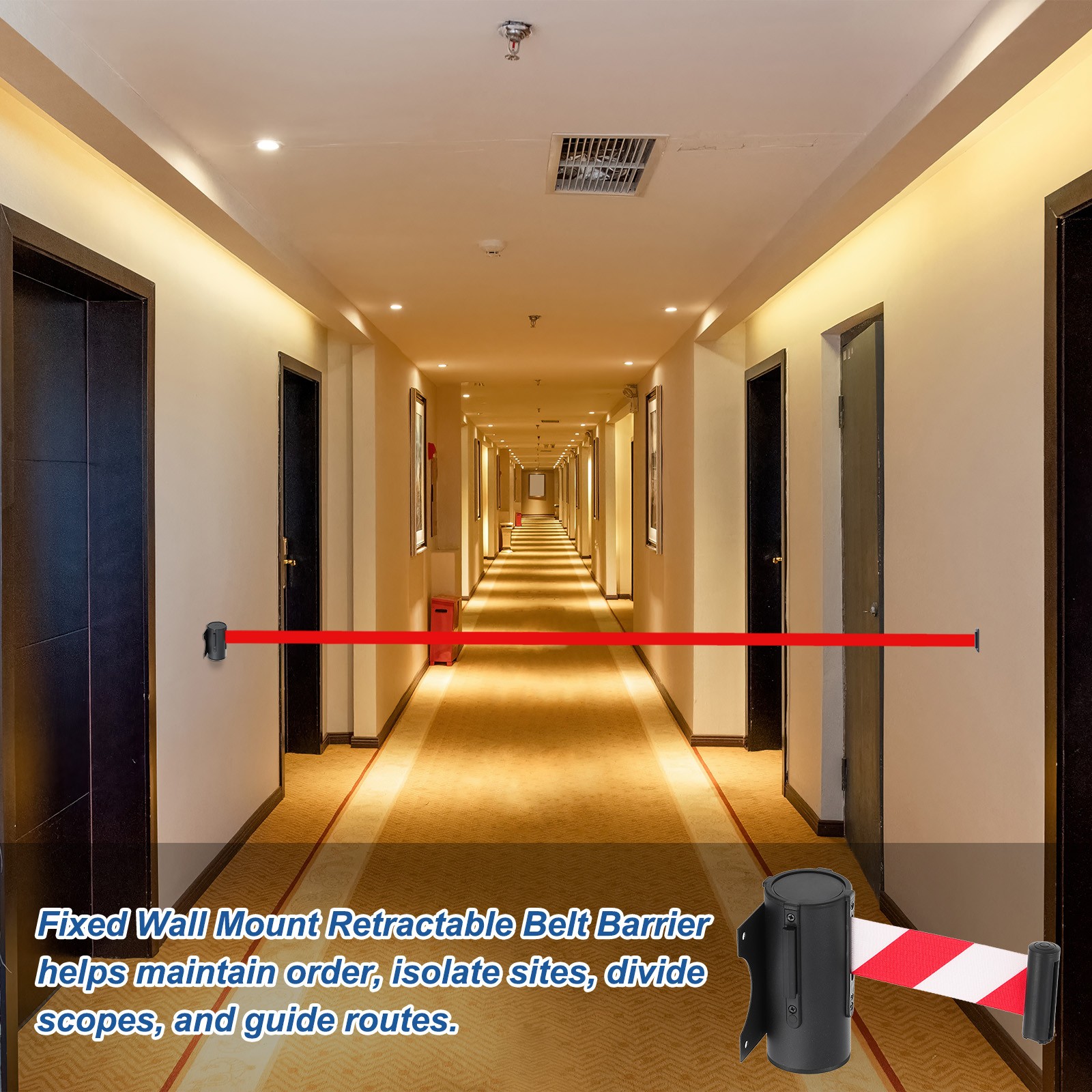 2 Pcs 9.84 ft Fixed Wall Mount Retractable Belt Barrier Black/Red/White