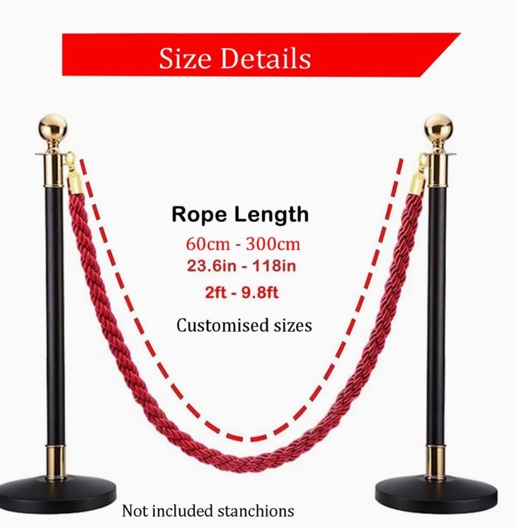 Barrier Ropes, Crowd Control Stanchion Rope, Braided/Twisted (D,1.5m/5ft/59in)