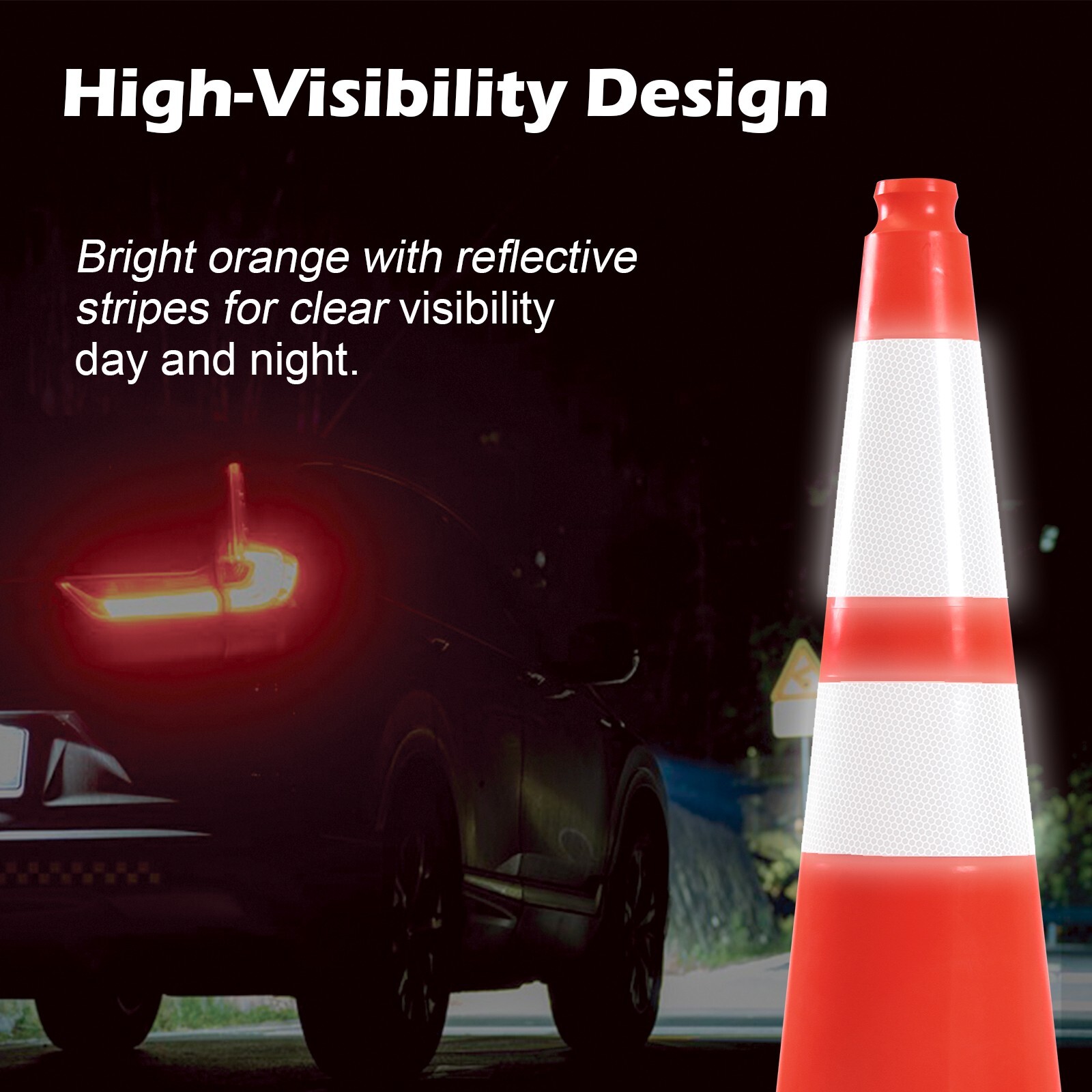 8PCS 12/18/28”Flexible PVC Traffic Cones with Reflective Collar High Visibility