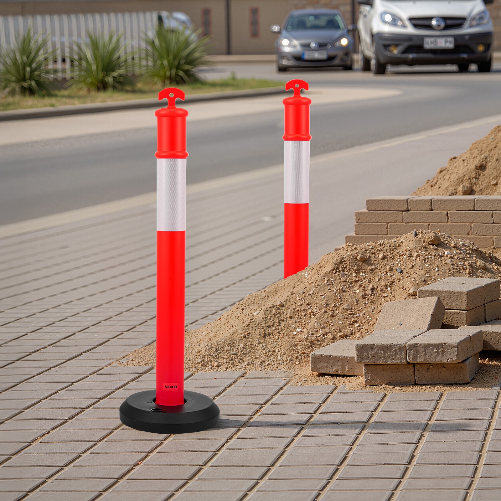 VEVOR 9 Packs Traffic Delineator Posts 48 in Traffic Safety Cones Fillable Base