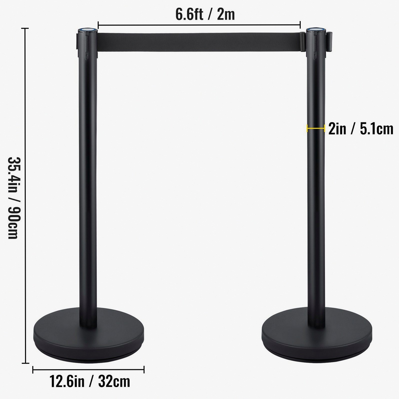 4-Pc Stainless Crowd Control Stanchion w/ 6.6ft Belts & HD Base