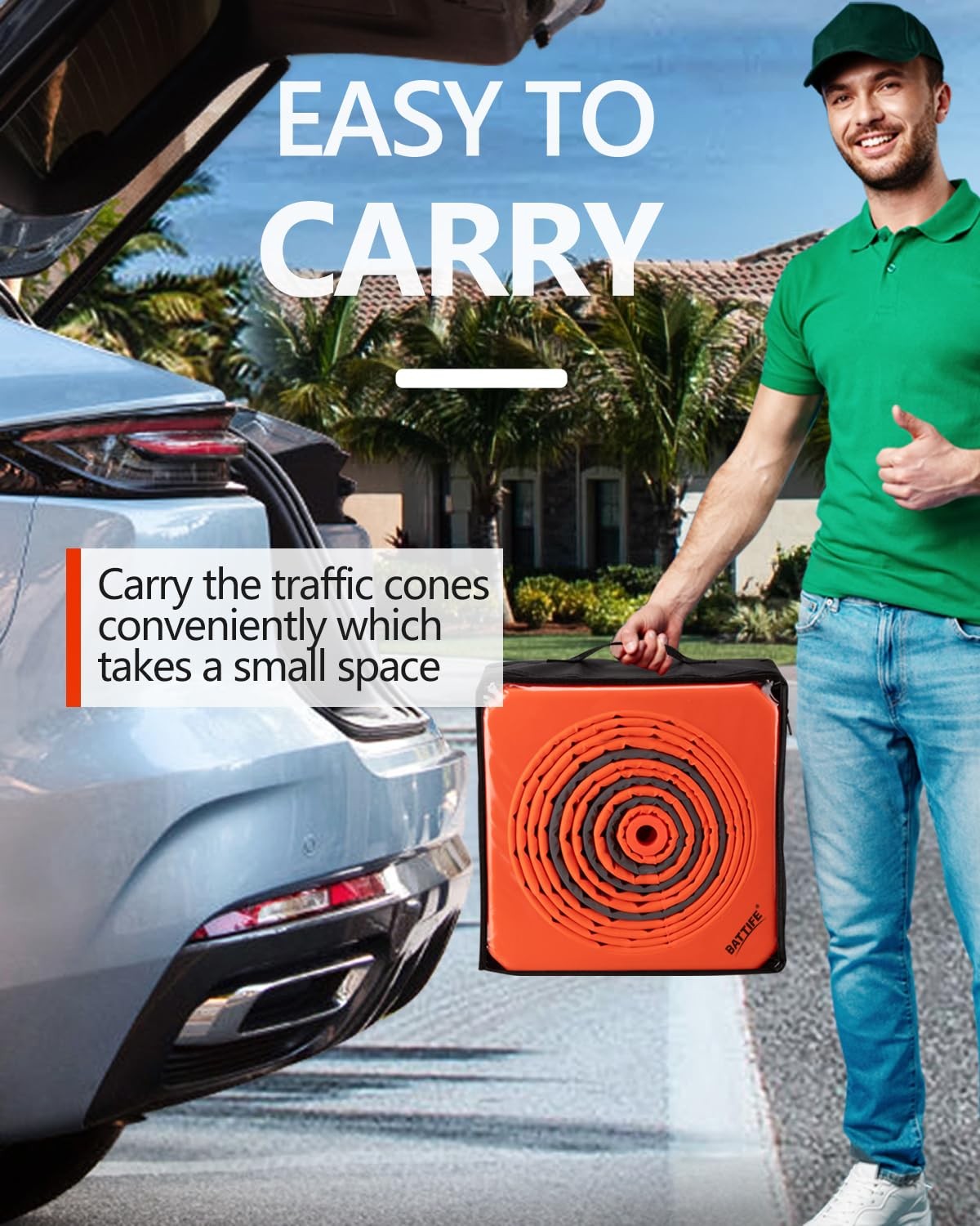 BATTIFE [2 Pack] 36 Inch Collapsible Traffic Safety Cones, Orange Cones, Multi P