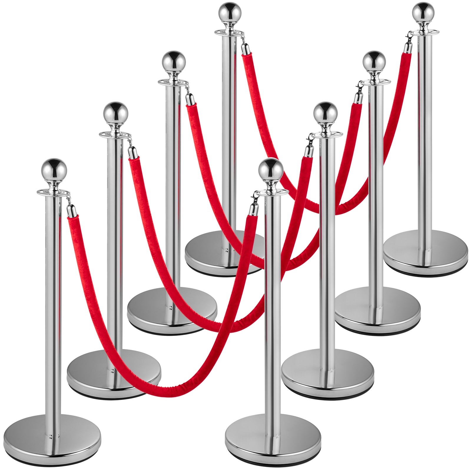 UimosoCrowd Control Stanchion Stanchion Set 8 Pieces with Red Velvet Rope-Silver
