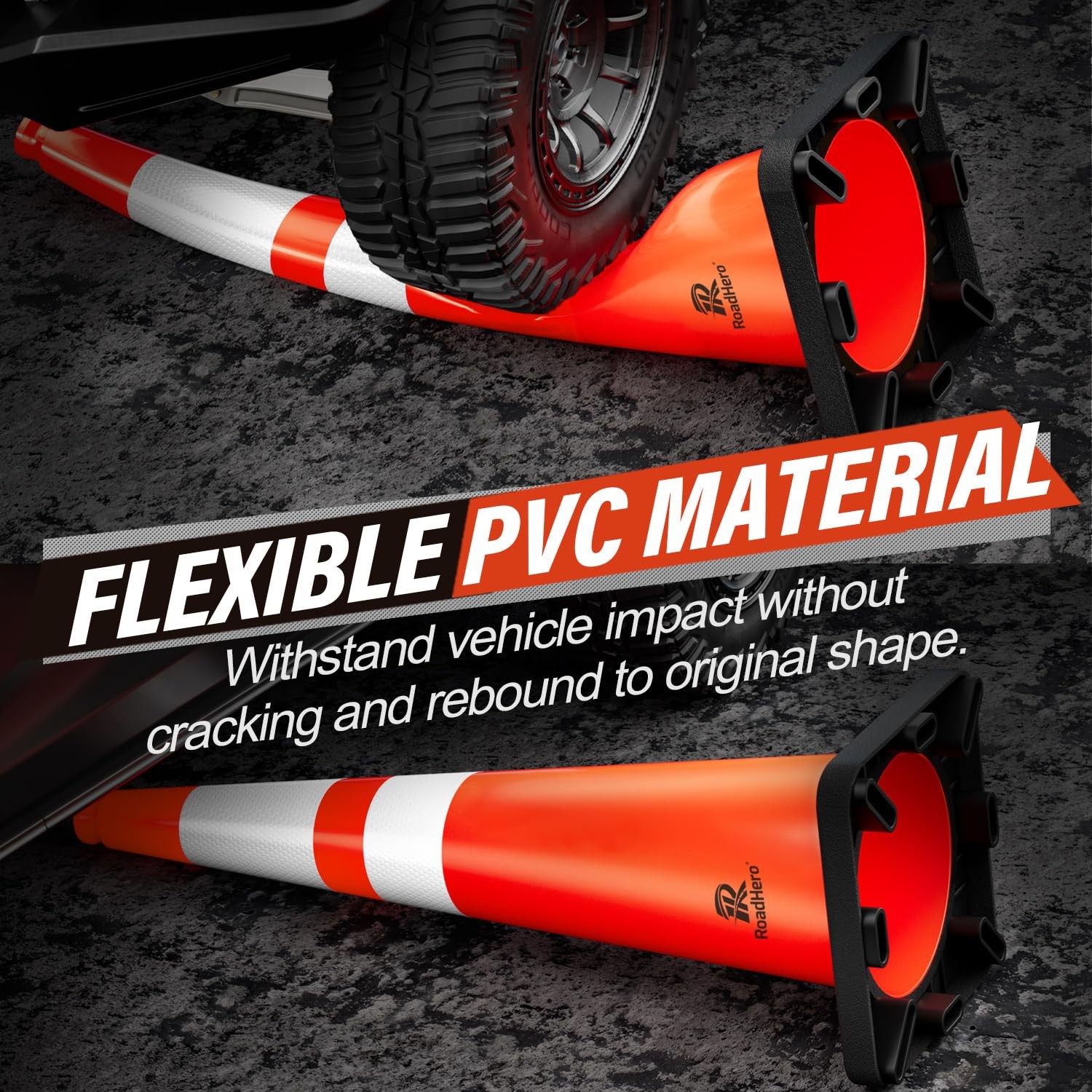 (4 Pack) Traffic Safety Cones 36 Inch with Black Weighted Base, Plastic PVC Cone