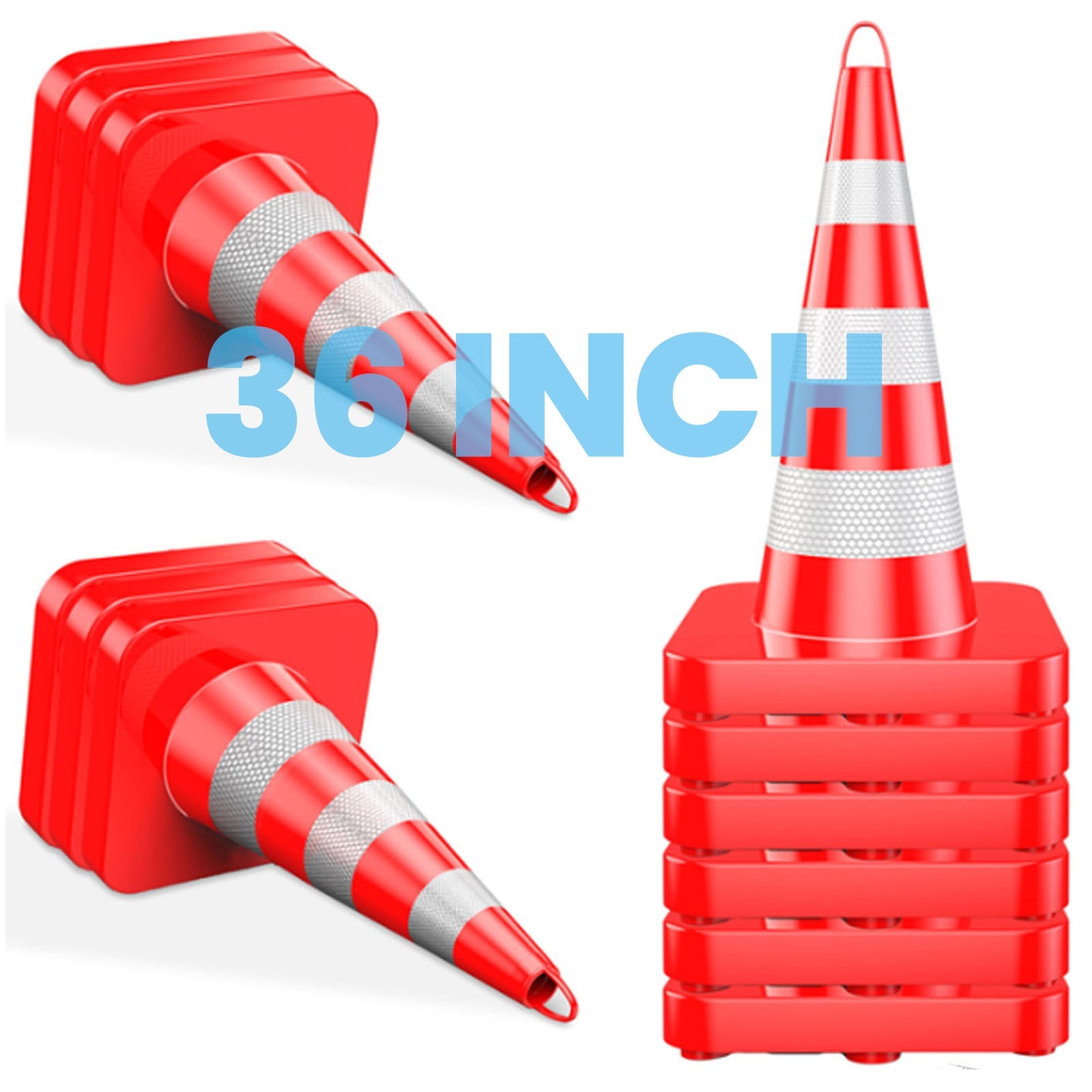 12 Pack Traffic Safety Cones 36″ Parking Cones w/Reflective Collars PVC Base